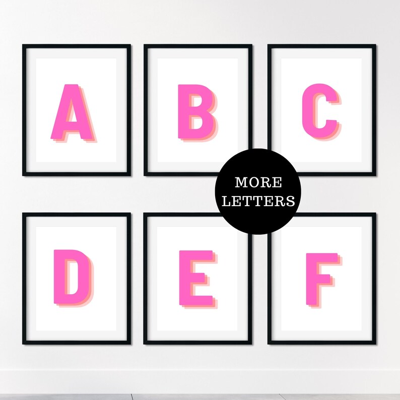 Retro 3d Letter W Print, Monogram Letter print, pink and orange Letter, Initial alphabet print, baby letter art, digital download, Wall art image 6