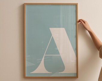 Letter A poster, een initiaal, grote letters voor de muur, alfabetkunst, letters voor de kinderkamer, babyblauwe muurkunst, hoofdletters, muurdecoratie