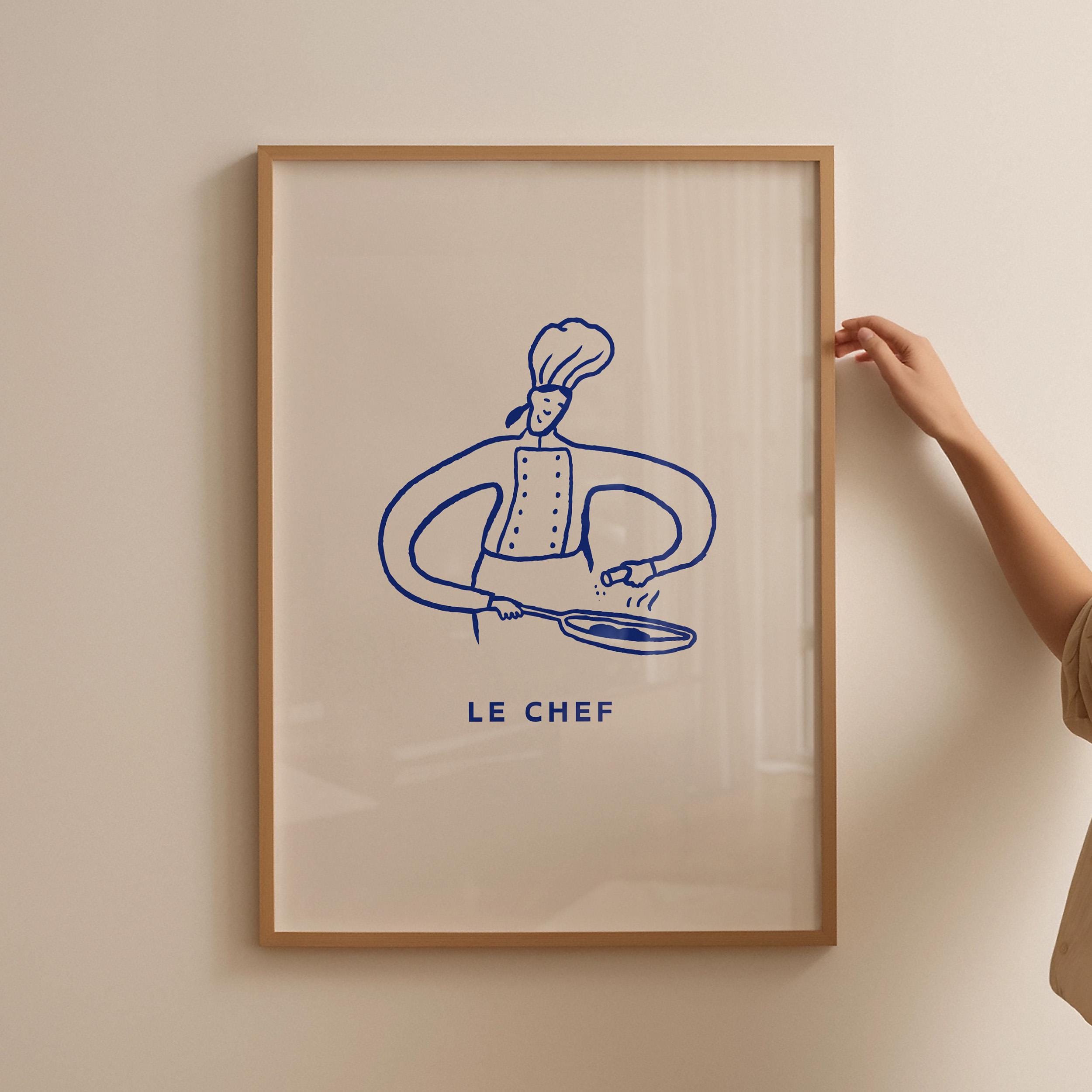 chef was cute aesthetic kitchen print retro wall art... Minimalist Kitchen Decor Blue Chef Art Print Cute Cooking Poster ...