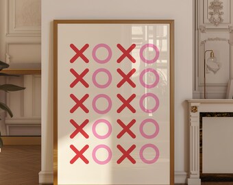 Wydruk XOXO, różowo-czerwona dekoracja ścienna, romantyczna dekoracja ścienna na Walentynki, elegancka sztuka ścienna, modny plakat miłosny, pobieranie cyfrowe