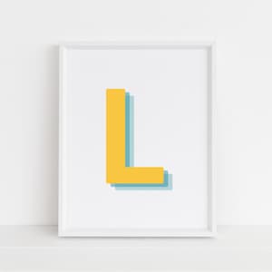 Impresión retro de letras L en 3d, impresión de letras monograma, impresión del alfabeto, inicial del bebé, impresión digital de pared, descargas digitales, arte de pared imprimible