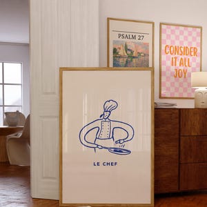 chef was cute aesthetic kitchen print retro wall art... Minimalist Kitchen Decor Blue Chef Art Print Cute Cooking Poster ...