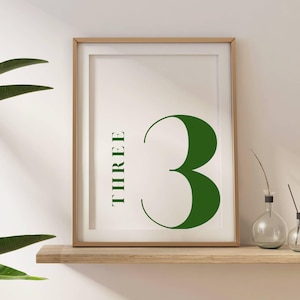 Minimalist print, Number 3 sign, Number prints, Printable wall art, Green Poster, Scandinavian art, Minimalist decor, Modern art