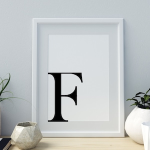 Impresión de letra F, arte de letras minimalista, impresión de letras monograma, impresión del alfabeto inicial, arte de letras de bebé, descarga digital, arte de pared, decoración del hogar