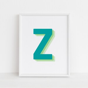Retro 3d Letter Z Print, Monogram Letter print, Green and Lime Letter, Initial alphabet print, baby letter art, digital download, Wall art