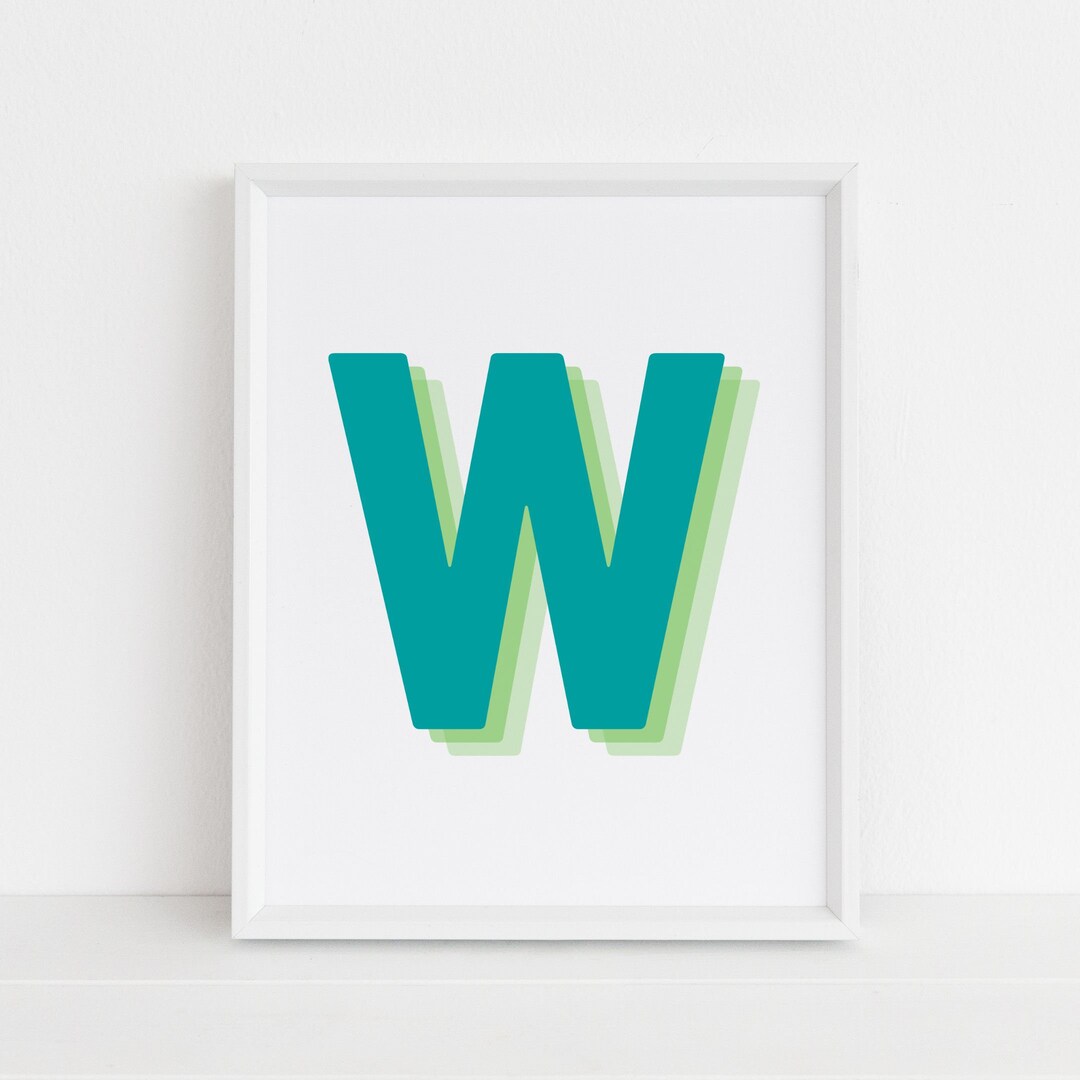 Retro 3d Letter W Print, Monogram Letter Print, Green and Lime Letter ...