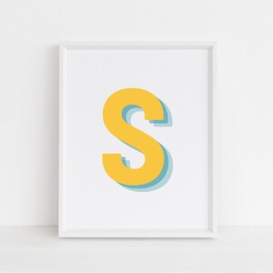 Retro 3d S Letter Print, Monogram Letter print, alphabet print, baby lnitial, Digital Wall Print, Digital Downloads, Printable Wall Art