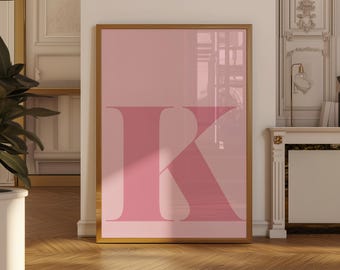 Letter K Poster, K Initial, Big Letters for Wall, Alphabet Letter Art, Letters for Nursery, Pink Wall Art, Pastel Poster, Teen Room Decor