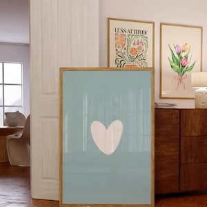 Blue Heart Wall Art, Above Bed Art, Bedroom Wall Art, Heart Poster, Minimalist Print, Wall Decor, Nursery, Kid Room Art, Preppy Dorm Decor