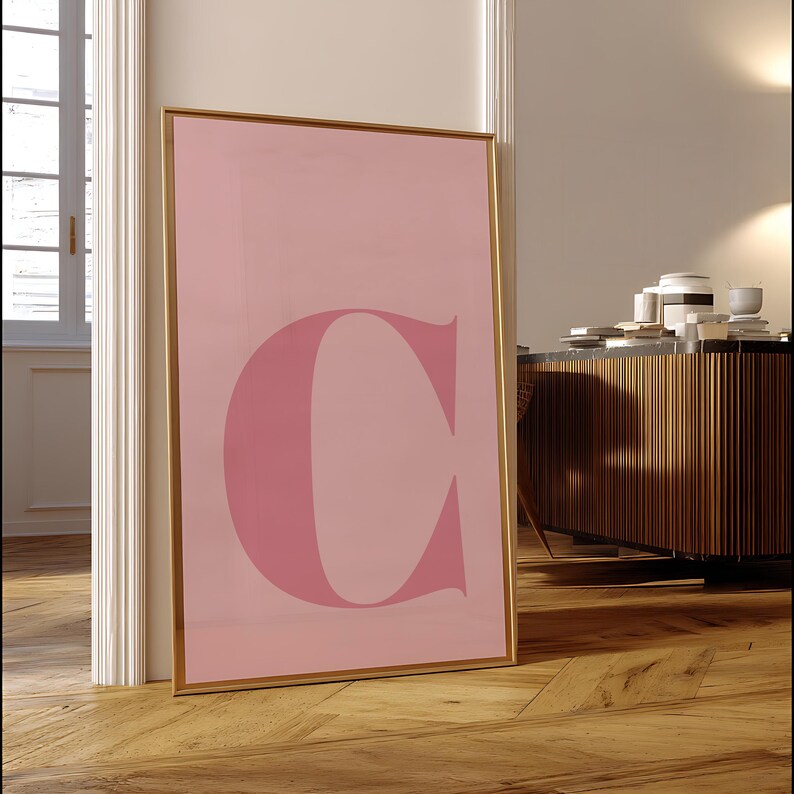 Póster de la letra C, inicial C, letras grandes para pared, arte con letras del alfabeto, letras para habitación infantil, arte de pared rosa, póster pastel, decoración para habitación de adolescentes imagen 4