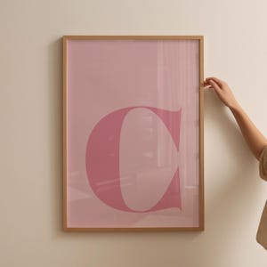 Puede incluir: Una impresi&oacute;n enmarcada con un fondo rosa y una gran letra "C" rosa en el centro.