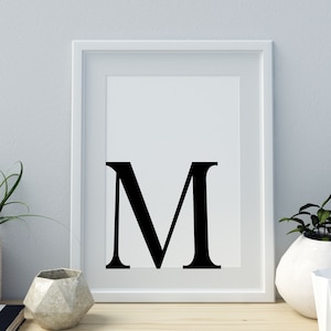 Letter M Print, Minimalist Letter Art, Monogram Letter print, Initial alphabet print, baby letter art,digital download, Wall art, Home Decor