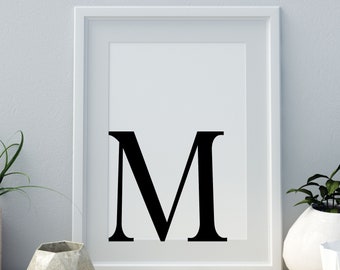 Impression lettre M, art lettre minimaliste, impression lettre monogramme, impression alphabet initial, art lettre bébé, téléchargement numérique, art mural, décoration d'intérieur