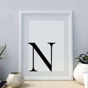 Letter N Print, Minimalist Letter Art, Monogram Letter print, Initial alphabet print, baby letter art,digital download, Wall art, Home Decor