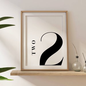Nummer 2 Druck, Monogramm Druck, Nummer zwei, Wand Kunstdruck, Hochzeit Tischnummer Druck, zwei Jahre alt Geburtstag, No 2 Adressnummer Print