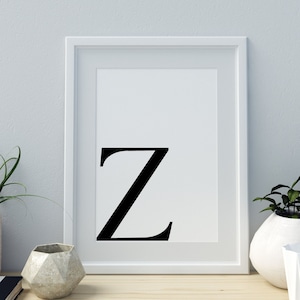 Minimalist Letter Z Print, Letter Art, Monogram Letter print, Initial alphabet print, baby letter art,digital download, Wall art, Home Decor