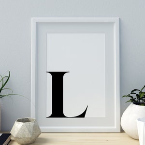 Impressão de letra L, arte de letras minimalista, impressão de letras de monograma, impressão de alfabeto inicial, arte de letras de bebê, download digital, arte de parede, decoração de casa