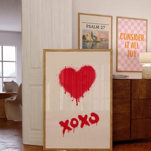 XOXO print, Trendy Wall Art, Valentines day print, Valentines day decor, Red XOXO print, printable wall art, Romantic wall art prints