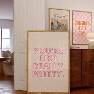 You&#39;re like really pretty, Pink bathroom print, Girly wall art, Bathroom wall art, Cute bathroom decor, Digital print, Pink Poster