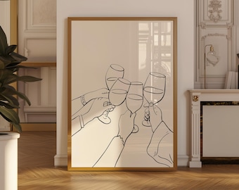 Cheers print, Neutral wall art, Kitchen decor, Minimalist wall art print, Trendy bar cart print, Modern Wall Art, Digital print, Party Decor