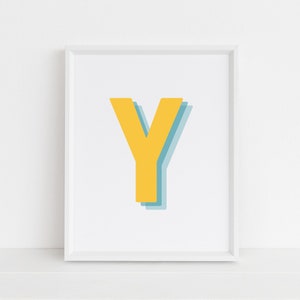 Retro 3d Y Letter Print, Monogram Letter print, alphabet print, baby lnitial, Digital Wall Print, Digital Downloads, Printable Wall Art