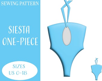 Siesta One-piece open front swimwear sewing pattern.