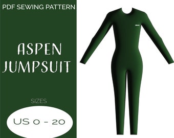Aspen Long Sleeve Jumpsuit Sewing Pattern. Includes Full Sewing Tutorial. Sizes US 0-20. PDF Download File.