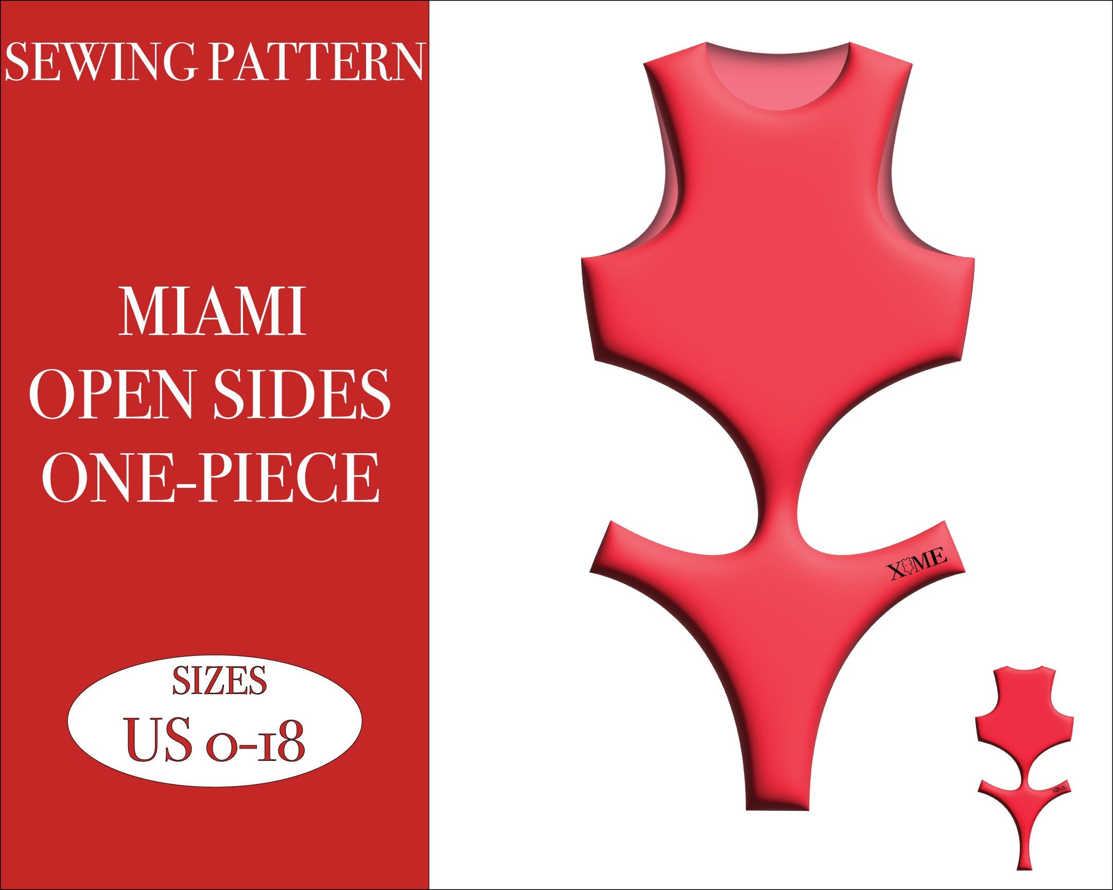 Miami One-piece open sides Swimwear sewing pattern. Tutorial included. PDF sewing patterns.