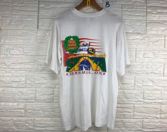 Vintage Ayrton Senna Brazilian Racing Driver Triple World Champion Formula 1 90s M Size T Shirt