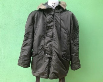 Vintage Alpha Industries Parka Extreme Cold Weather Tipo N-3B (N) 90s L Tamaño Chaqueta con capucha