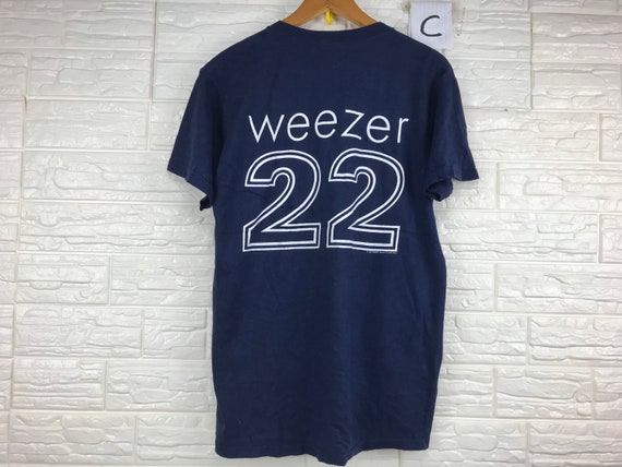 90s weezer/ROCK MUSICネイビー Tシャツ L