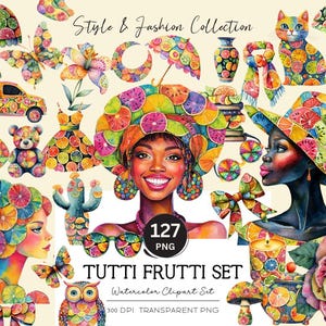 Tutti Frutti Clipart Set, Juicy Fruit Images, Watercolor Illustration, Transparent PNG, Commercial Use, Digital Download, Vibrant Summer Art