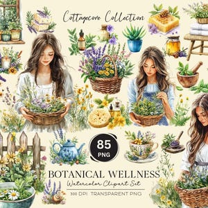Botanische Wellness Aquarell Cliparts, Kräuter Illustrationen, Frühling Clipart, Cottagecore Art, Naturheilkunde, Floral, Apotheker PNG