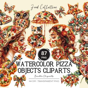 Watercolor Pizza Clipart Bundle: 87 Food Illustrations (Digital Product)