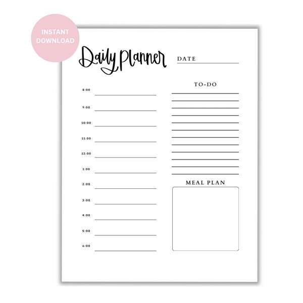 Hourly Daily Planner, Daily Planner with To Do List, Daily Schedule Printable, Daily Organizer Print