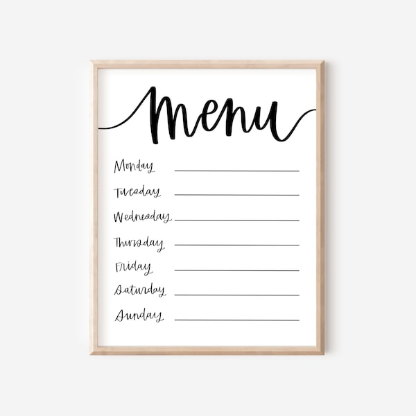 Menu Printable, Weekly Dinner Menu, Meal Planning Download, Hand Lettered Meal Menu, Digital Meal Plan