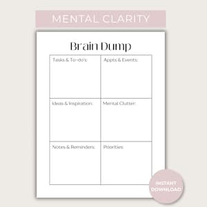 Fiche imprimable pour vider son cerveau | Organisateur de charge mentale | Planificateur de liste de tâches (Téléchargement PDF)