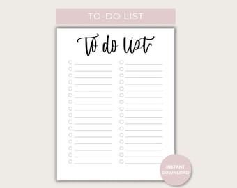 Minimalist Hand Lettered To Do List Printable | Checklist PDF (Instant Download)