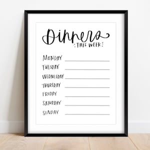 Printbare weekplanner voor maaltijden | Familiedinermenu | Printbare planner voor keukenorganisatie | Handgeschreven dinersjabloon