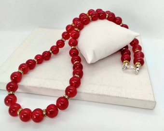 Hand strung glass beaded necklace set,red beads,costume jewelry, quality made, mom or grandma present, male or female, sweetheart,wife gift