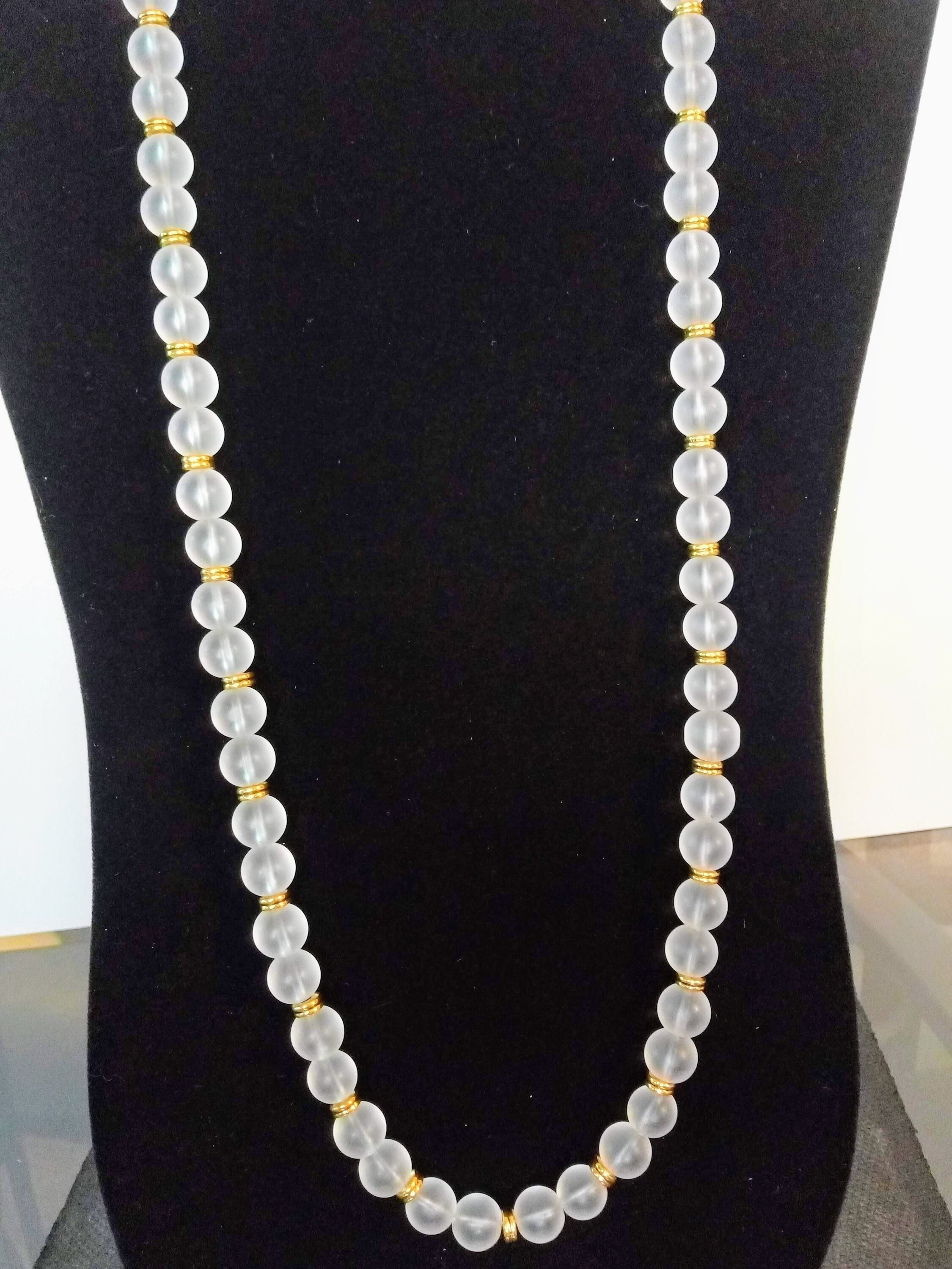 28 milky white beaded necklace with gold spacers Etsy