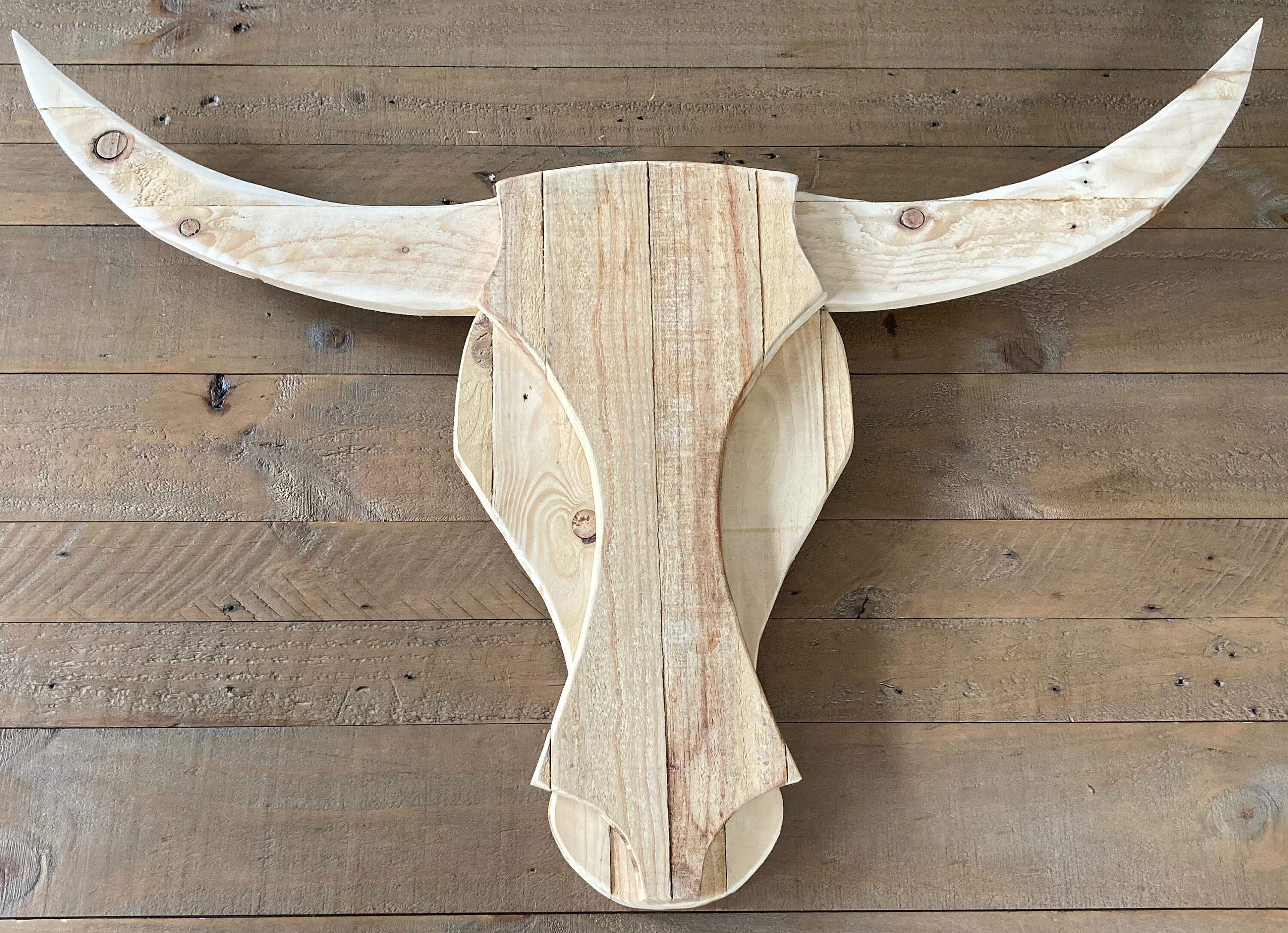 Wooden Bull Head Wall Art Mountain Silhouette Handmade Etsy