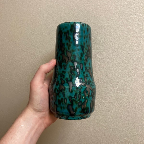 Turquoise West German Scheurich Pottery Vase number 529-18 Fat lava