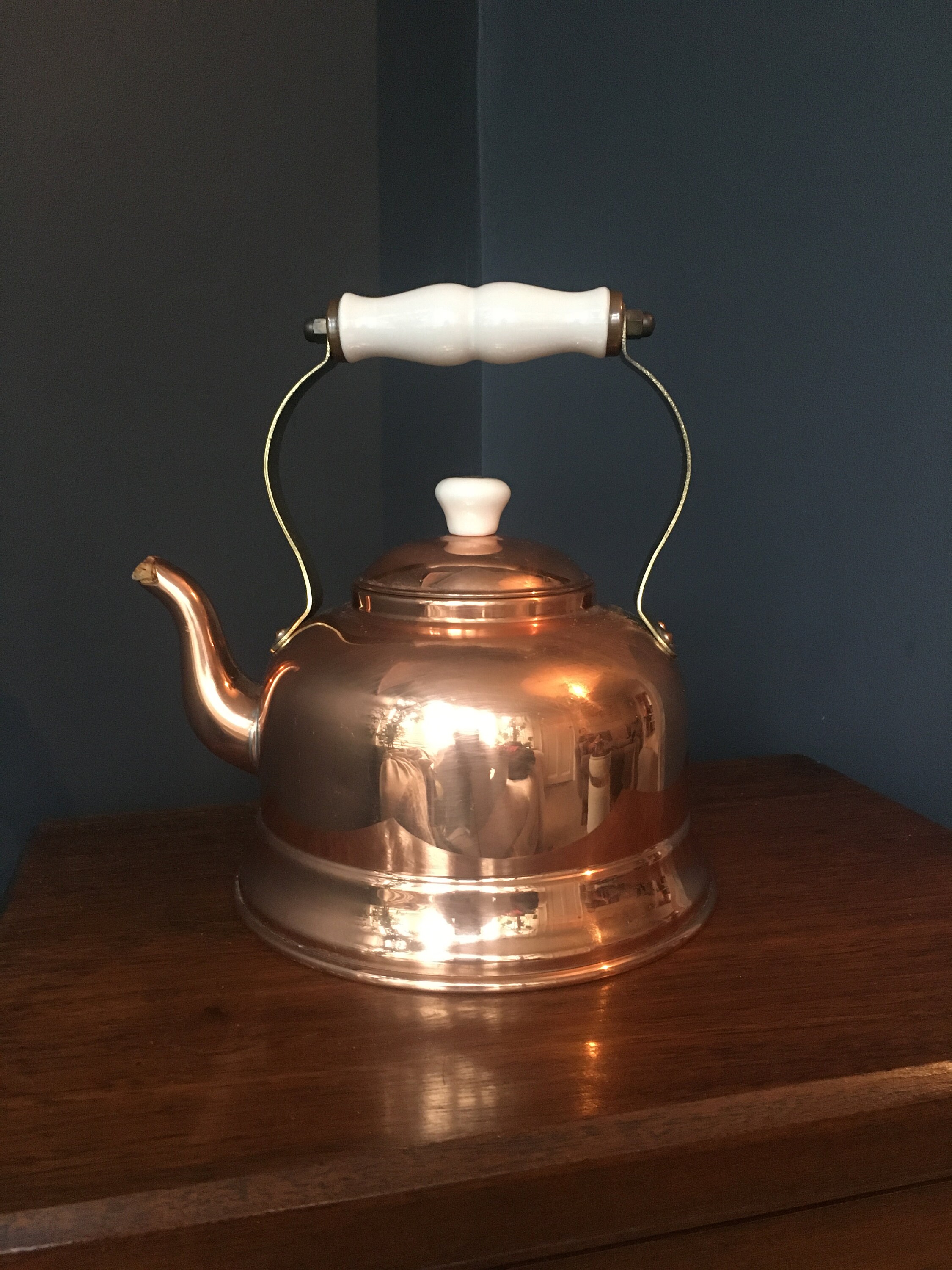 Vintage/Retro Copper & Brass Kettle with Porcelain Handle Etsy