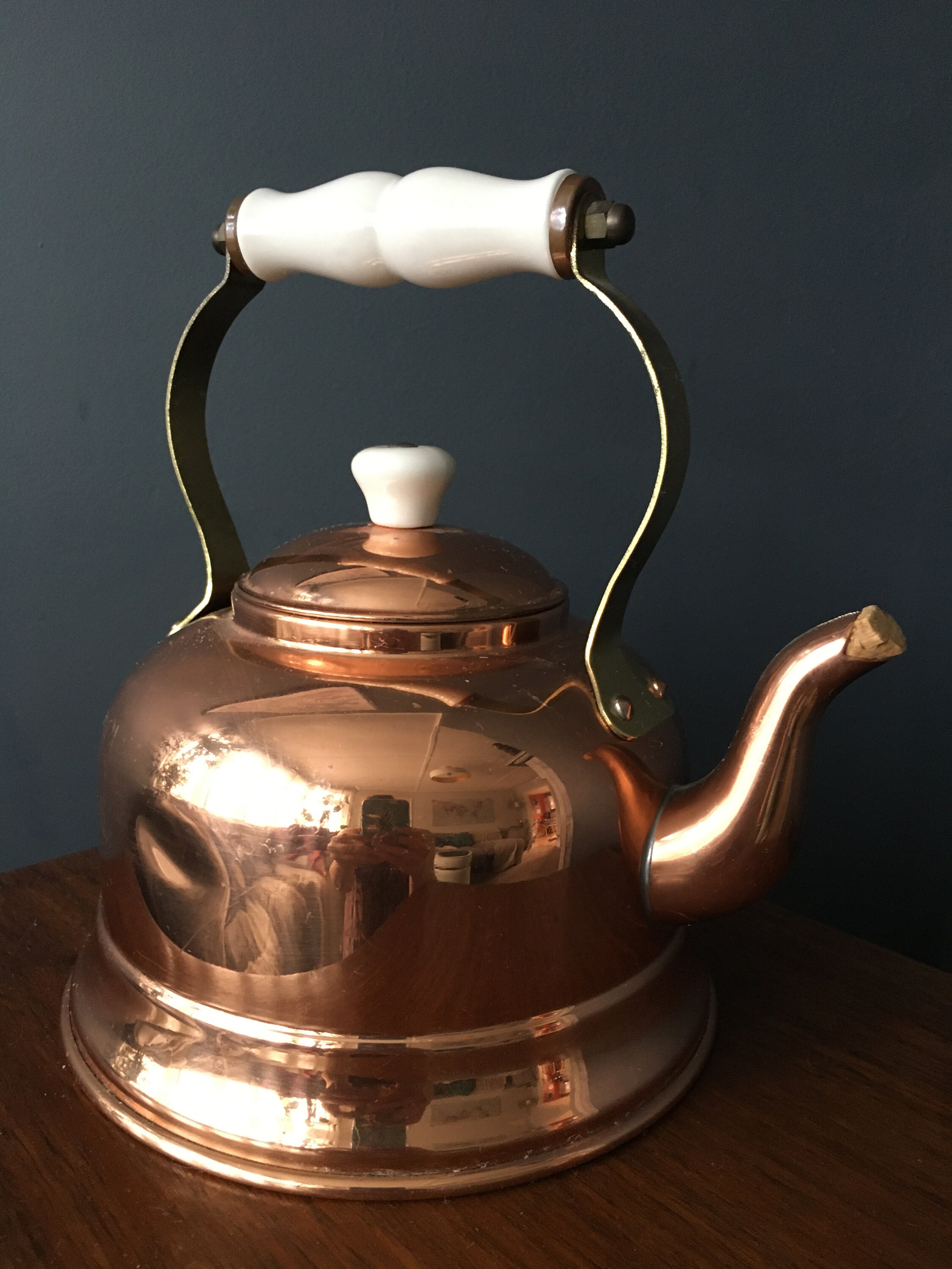 Vintage/Retro Copper & Brass Kettle with Porcelain Handle Etsy