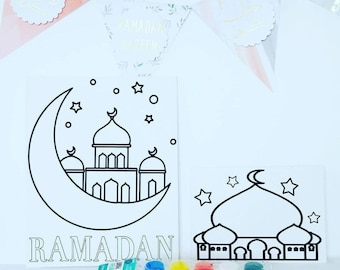 Ramadan coloring canvas, Mosque, Islamic Canvas Paint Kit, Painting Craft, Art, Gift, Kids Activity, Muslim, Ramadan, Eid, Coloring, Masjid