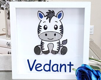 Zebra Personalized 9X9 Layered shadow boxes, Dino, Name shadow box, custom shadow boxes, kids room décor, Name shadow box, layered, nursery