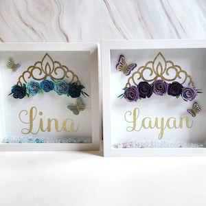 Tiara Shadow Box, Personalized 9X9 Flower shadow box, shadow box, custom shadow boxes, paper flowers, Custom Name shadow box, Gift shadowbox