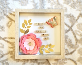 Mom Shadow Box, Personalized 9X9 Flower shadow box, shadow box, custom shadow boxes, paper flowers, Custom, Mothers day gift, Personalized