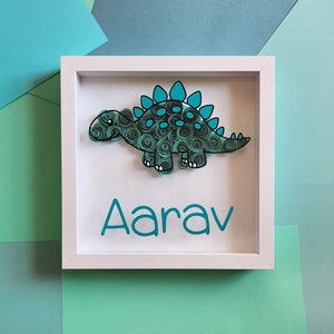 Dinosaur Personalized 9X9 Flower shadow boxes, Dino, Name shadow box, custom shadow boxes, paper flowers, Custom Name shadow box, flowers